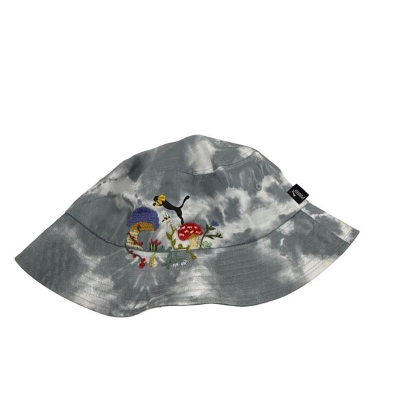Puma Tie Dye Bucket Hat Gray Embroidered Shrooms Bees Garden Unisex One Size - Picture 6 of 8
